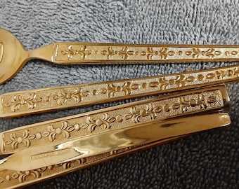 49 piece service for 8 Stanley Roberts gold electroplate flatware set, UNF790
