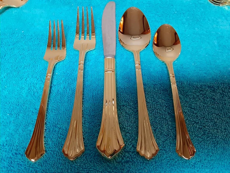 46 Piece Retroneu Century Gold Flatware Set for 8 Etsy