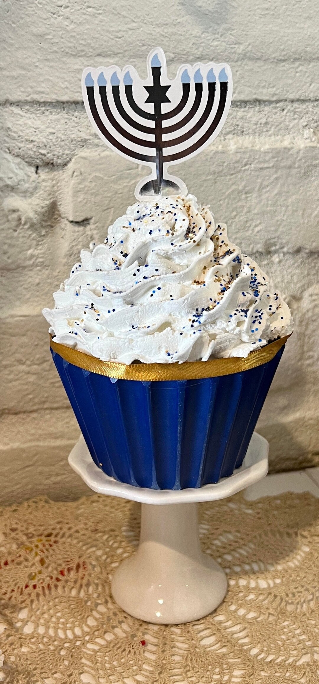 Hanukkah Fake Cupcake Large One With Menorah Topper Chanukah Etsy