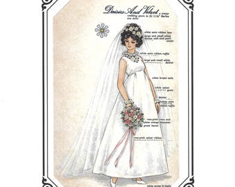 PDF Letter size -Wedding Dress for 11/12" doll Daisies and Velvet Sewing Pattern with instructions - Digital Download
