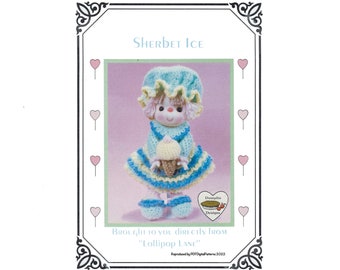 PDF Vintage Crochet 14" Lollipop Lane Doll - Sherbet Ice Pattern - Dumplin Designs - Digital Download