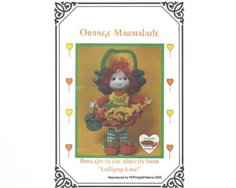 PDF Vintage Crochet 14" Lollipop Lane Doll -  Orange Marmalade Pattern - Dumplin Designs - Digital Download