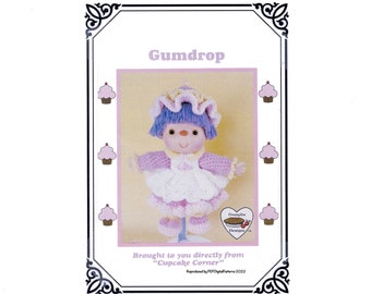 PDF Vintage Crochet 14" Cupcake Corner Doll -  Gumdrop Pattern - Dumplin Designs -  Digital Download