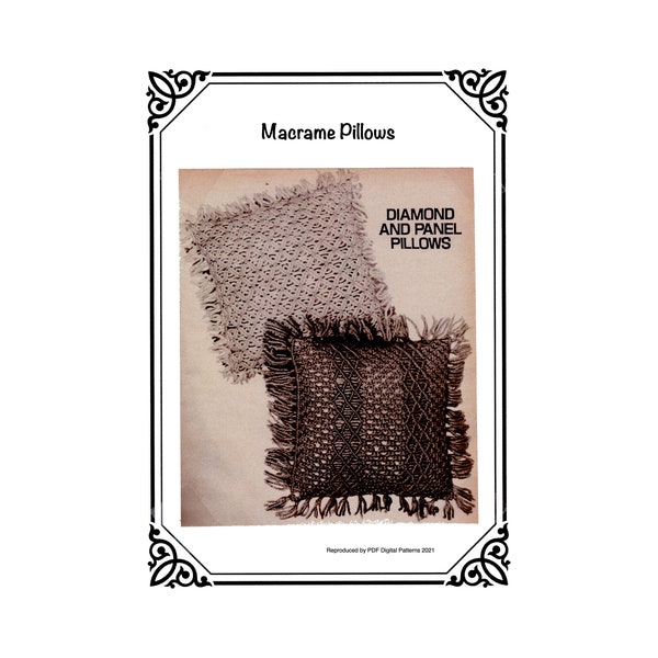 PDF Instant Download -Diamond and Panel Pillows  Macrame Pattern - Instructions  - Digital Download