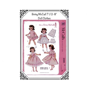 PDF McCalls 2300 Vintage Betsy McCall 7 1/2 "bis 20 cm Puppenkleiderschrank Schnittmuster für 8 1/2 x 11" Papier Entworfen von Helen Lee - REPRO