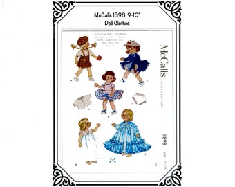 PDF 8 1/2" x 11" McCalls 1898 -9-10" Dolls Wardrobe for Ginny, Wendy, Muffie, Lingerie Lou, Gig, Daisy Dolly and Mary Lou - Digital Download
