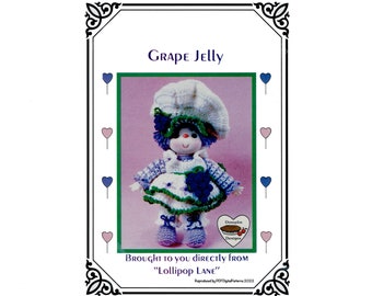 PDF Vintage Crochet 14" Lollipop Lane Doll -  Grape Jelly Pattern - Dumplin Designs - Digital Download