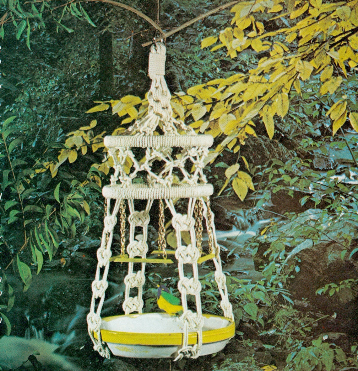 PDF Instant Download Macrame Bird Bath Pattern Instructions boho Retro