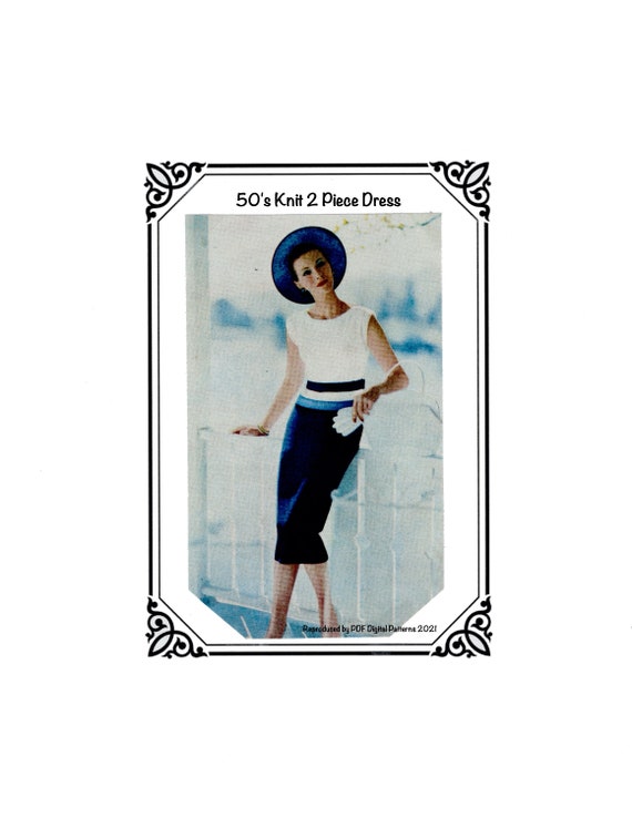 PDF 1950's Knit - Knitted Two Piece Dress Pattern / Instructions -misses  Sizes 32, 34, 36, 38" Breast - Knitting Patterns - Digital Download - Etsy