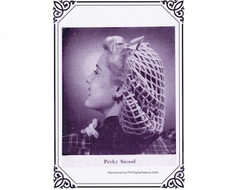 PDF 1940's Vintage Crochet Snood - hair net - pattern Perky Snood - Digital Download