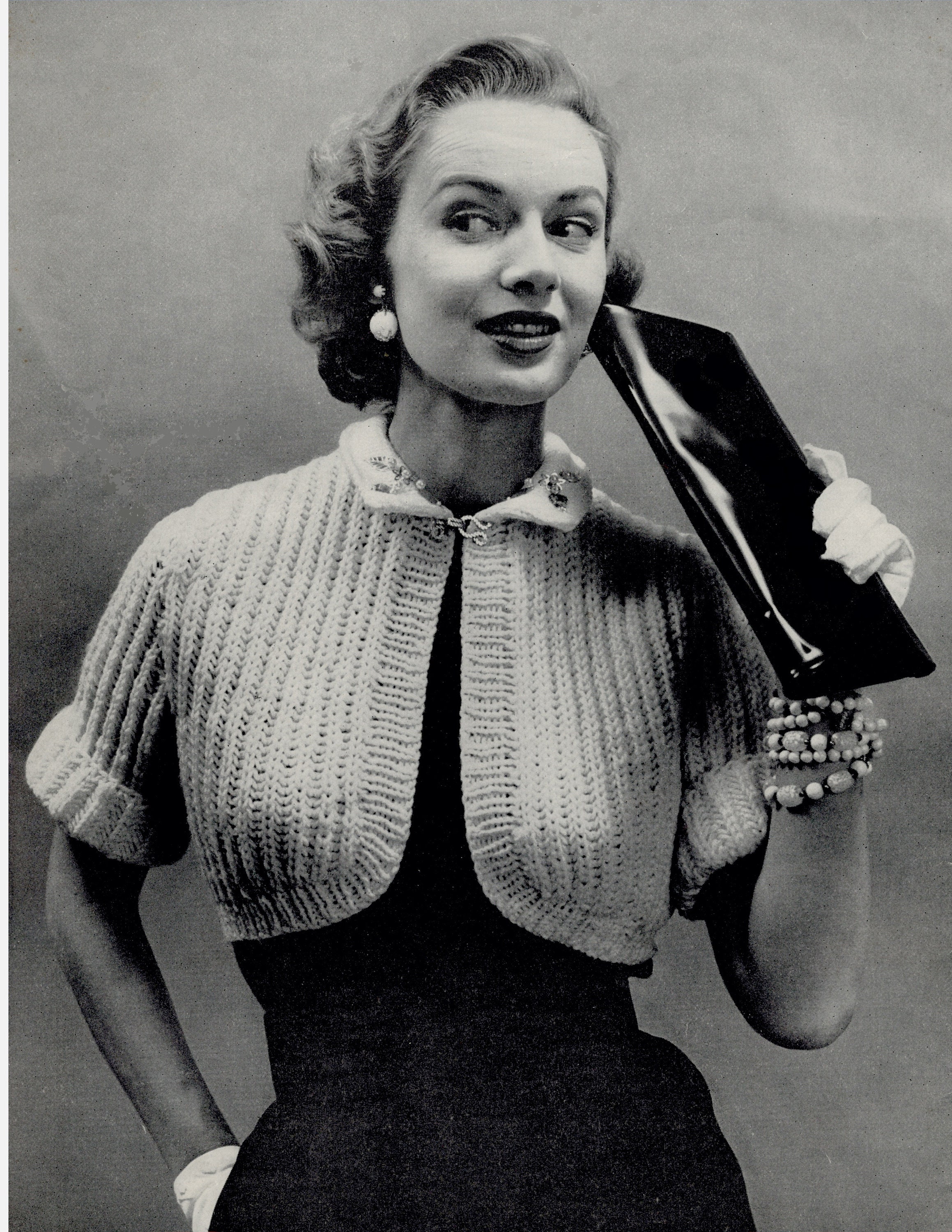 PDF 1950's Knitted Shrug Bolero Jacket short Cuffed Sleeves Knit Knitting  Patterns Digital Download 