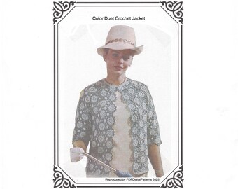 PDF Vintage Crochet Color Duet Jacket - Size 10, Bust 31" - Crochet Pattern - Digital Download