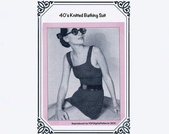 PDF 1940's Knitted One-piece bathing suit Size 14-16 (Bust 36"-38")  -  Knitting patterns - Digital Download