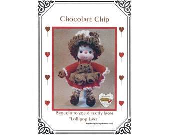 PDF Vintage Crochet 14" Lollipop Lane Doll -  Chocolate Chip Pattern - Dumplin Designs - Digital Download