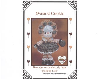 PDF Vintage Crochet 14" Lollipop Lane Doll -  Oatmeal Cookie Pattern - Dumplin Designs - Digital Download