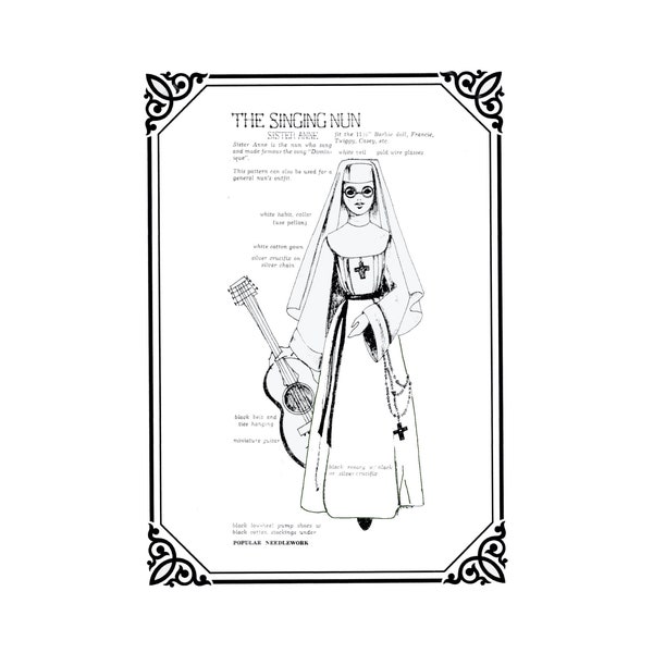 PDF Letter size -Singing Nun - Sister Anne Barbie or 11/12" doll Sewing Pattern with instructions - Digital Download