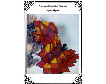 PDF Vintage Crochet Pattern for Cathedral - Diamond Square Afghan 56" x 64" - Digital Download