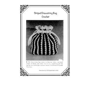 PDF 1950&#39;s Vintage Crochet Striped Drawstring Bag - Purse - Digital Download