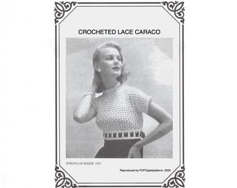 PDF 1950's Crochet Lace Short Top with lacing of velvet ribbon pattern - Crochet Pattern - Digital Download