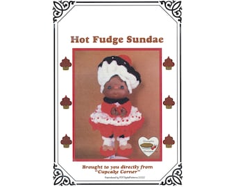 PDF Vintage Crochet 14" Cupcake Corner Doll - Hot Fudge Sundae Pattern - Dumplin Designs -  Digital Download