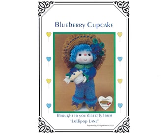 PDF Vintage Crochet 14" Lollipop Lane Doll -  Blueberry Cupcake Pattern - Dumplin Designs - Digital Download