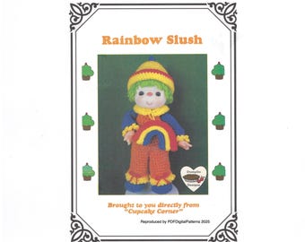 PDF Vintage Crochet 14" Cupcake Corner Doll -  Rainbow Slush Pattern - Dumplin Designs - Digital Download