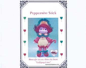 PDF Vintage Crochet 14" Lollipop Lane Doll - Peppermint Stick Pattern - Dumplin Designs Digital Download