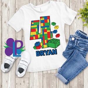 Boys Blocks Birthday Shirt Colored Blocks Building Blocks Birthday Shirt Kids Building Blocks Birthday Shirt Childs Blocks Birthday afbeelding 2