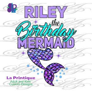 Girl's Mermaid Birthday PNG | Mermaid B Day JPEG | Any Age Birthday Designs | Girls Birthday Digital Downloads | Mermaid Party Decorations