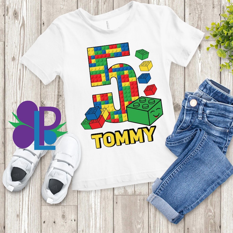 Boys Blocks Birthday Shirt Colored Blocks Building Blocks Birthday Shirt Kids Building Blocks Birthday Shirt Childs Blocks Birthday afbeelding 1