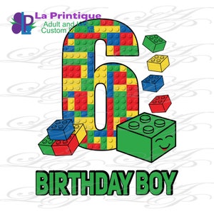 Byggklossar 6-årsdagspojke PNG-design (digital nedladdning)