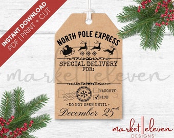 Christmas Tag Printable Special Delivery Tag Chirstmas Gift Tag Holiday Tag North Pole Express Special Delivery Gift Tag Open On December 25