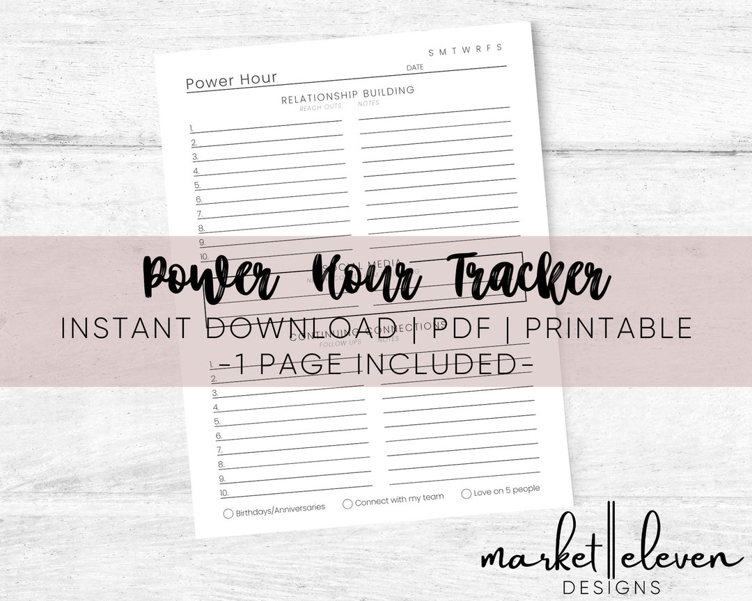 Minimalist Power Hour Tracker Network Marketing Power Hour Printable