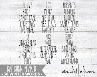 Christmas Words SVG Rae Dunn Inspired Winter Words Christmas Cut Files Holiday Silhouette Cricut Merry Christmas Bright Joy Noel Scrooge Elf