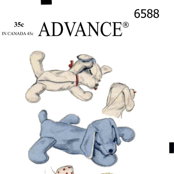 PDF Sleeping Puppy Dog Sewing Pattern 1940's Advance 6588 Sewing Pattern - A4/Letter Paper - Stuffed animal or Pajama Bag - Digital