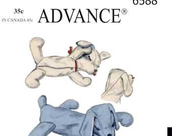 PDF Sleeping Puppy Dog Sewing Pattern 1940's Advance 6588 Sewing Pattern - A4/Letter Paper - Stuffed animal or Pajama Bag - Digital