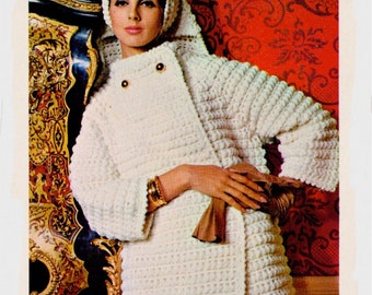 PDF Digital Delivery Vintage 1960s Crochet Coat and Hood Pattern -Sizes 10-12, 14-16, 18-20  Digital Download