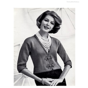 PDF Digital Delivery Vintage 1950s PDF Knitting Pattern /Women&#39;s 50s Knit Jacket/ Jacket with Frogs/ Frog Closure /Cardigan/ Sweater
