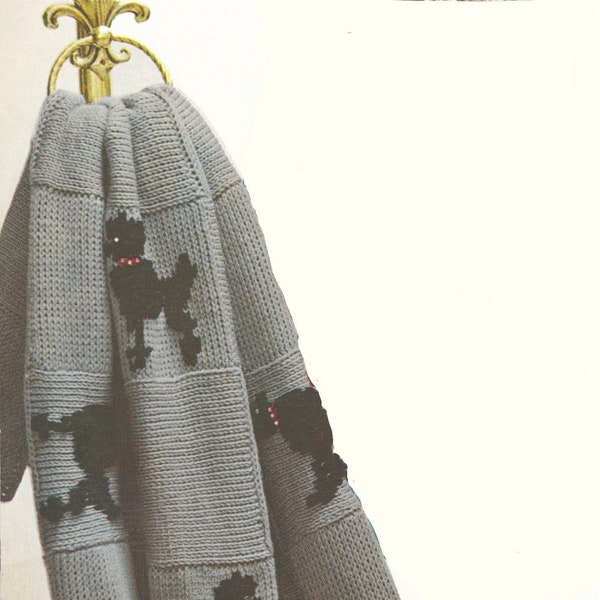 PDF Digital Delivery Vintage 1950s Knitting or crochet Pattern Afghan Blanket with poodle embroidery design  Digital Download