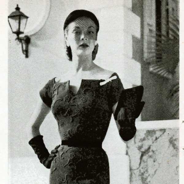 PDF Digital Delivery Vintage 1950s Knitting & Crochet Pattern / Women's 50s Dinner dress, wiggle dress -w/appliqued motifs Digital Download