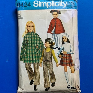 60's Simplicity  8424 Child's  Pant jumper, Cape and Wrap-Skirt Sewing Pattern-Size  6 - Complete