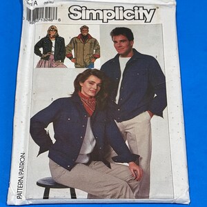 May include: A Simplicity sewing pattern envelope, number 8096, featuring illustrations of jackets on the front. The white paper envelope displays a barcode, the brand name Simplicity, and images of individuals wearing various jacket styles with pants.