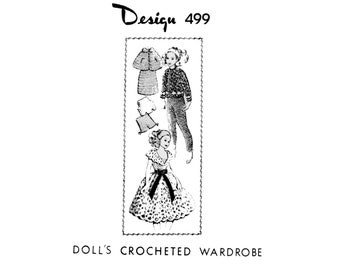 PDF Muñeca de moda vintage por correo o MUÑECA de 11 1/2" con vestuario de ganchillo -Diseño 499 -Reproducción -Descarga digital- 8 1/2 x 11"