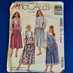 UNCUT Easy McCall's 4885 Women's Dropped Waist Jumpers Sewing Pattern  - Size 46-48-50, Bust 50-52-54"