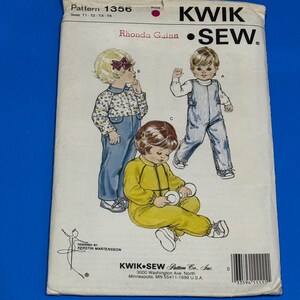 UNCUT Kwik Sew Sewing Pattern 1356 Toddlers' jumpsuits overalls coveralls-  for woven or firm knit fabric - Sizes T1-T2-T3-T4