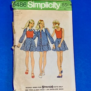 Simplicity 5486 Girls' Dress or Jumper and Shirt Sewing Pattern -Size 12, Bust 30" - Complete - bodice for stretch knits