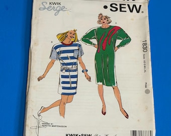 UNCUT Kwik Sew 1830 Misses Loose fitting T-shirt Dress Sewing Pattern  -  Sizes XS,S,M,L,XL-  for stretch knit fabrics only