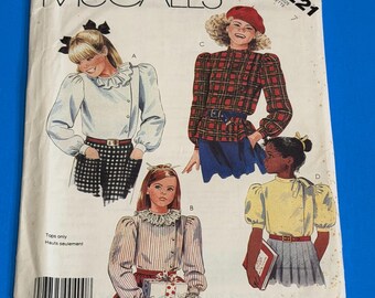 UNCUT McCall's 2221 Girls Blouse Sewing Pattern Side buttoned blouse - Size 7, Breast 26, Waist 23