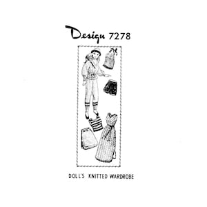 PDF Vintage postordermodedocka eller 11 1/2" docka stickad stickad garderob - Design 7278 - Reproduktionsmönster - Digital nedladdning - 8 1/2 x 11" papper