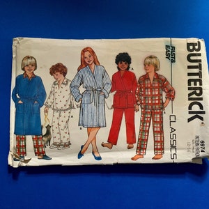 UNCUT Butterick 6974 Girls' / Boys Sleepwear Wardrobe - robe -pajamas - top and pants Size 12 - 14 , breast 30 - 32